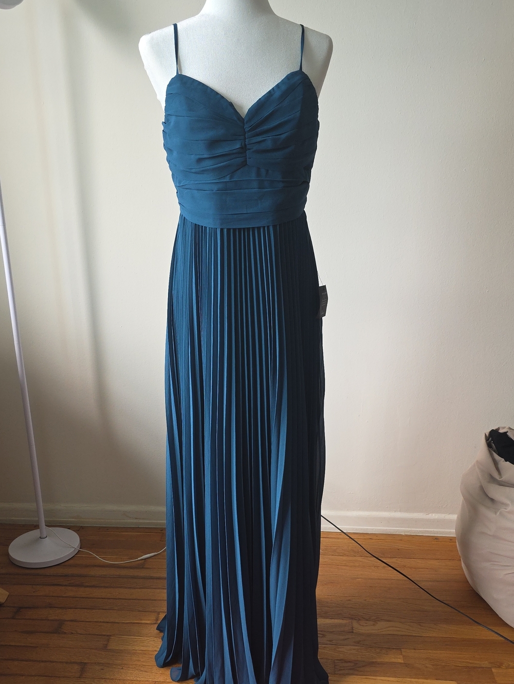 Lulu's Teal Pleated Maxi Gown with Spaghetti Straps